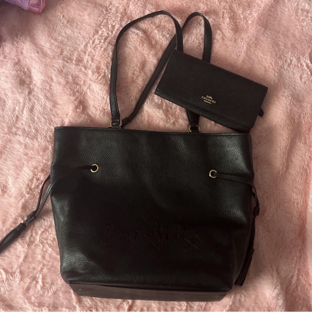 COACH CA200 Leather Tote Bag Black Andy Matching Purse & Wallet Set!